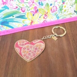 Lilly Pulitzer Heart Key Chain "Love you Too Much" w/Bonus Tote Rare